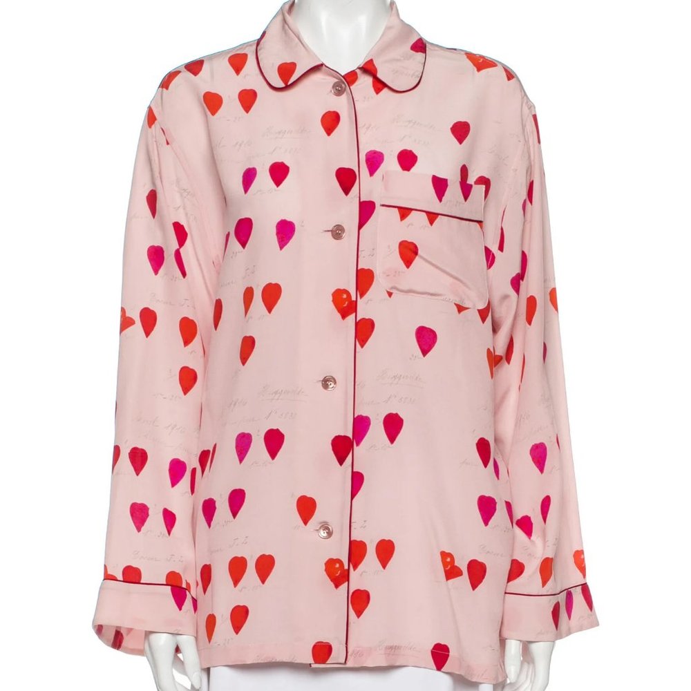 NWOT Alexander McQueen Silk Petal Print Pajama Shirt In Pink Red Lipstick